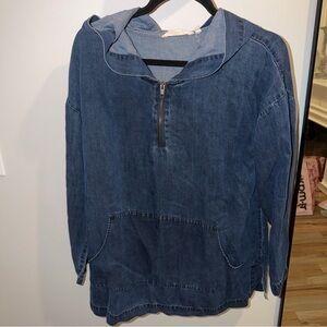 Soft Surroundings Womens Nantucket Tencel Hooded Denim Pullover Tunic Top S